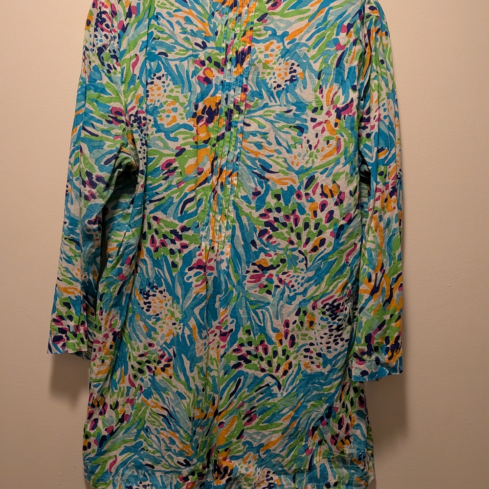 Lilly Pulitzer Tunic Embroidery Beaded Pintucking  XL 3/4 Sleeve - Picture 7 of 10